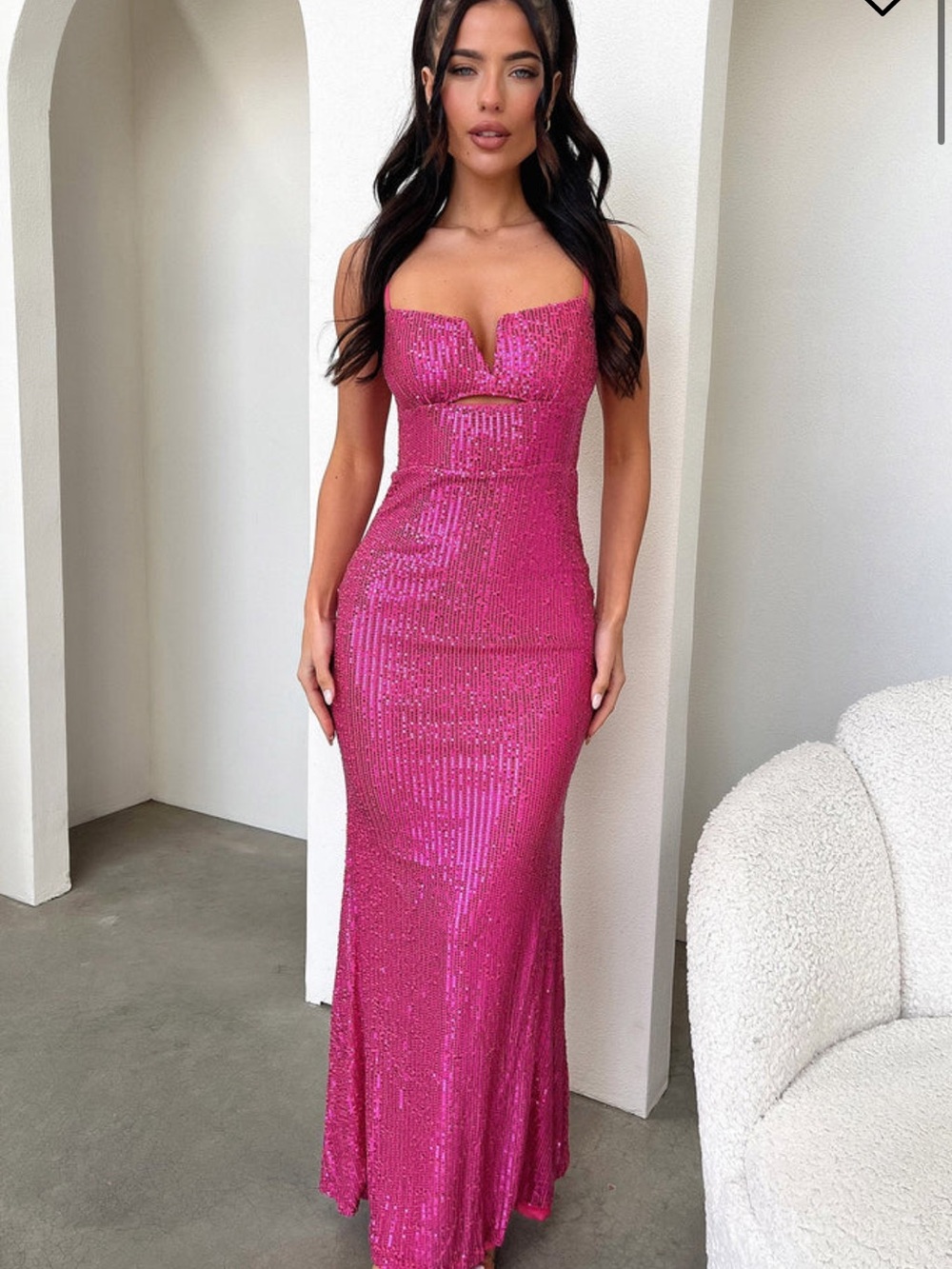 Strapless Sequin Prom Gown in Fuchsia